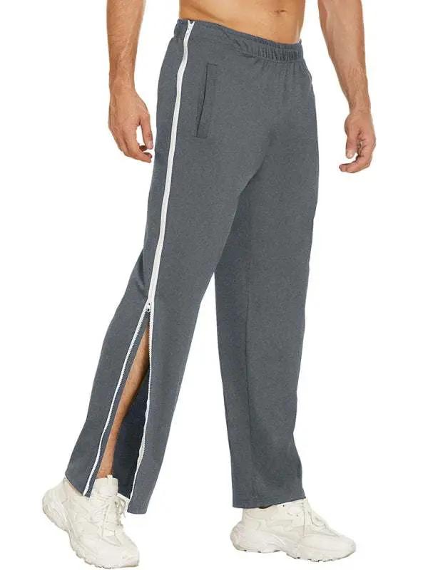 Trendy Men's Solid Color Sports Sweatpants with Side Zipper - Comfortable and Stylish for All Seasons - MENLL